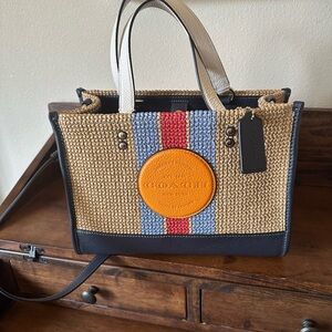 Coach Dempsey $428 MSRP Carryall Patch 22 Tote Crossbody in Natural Multi